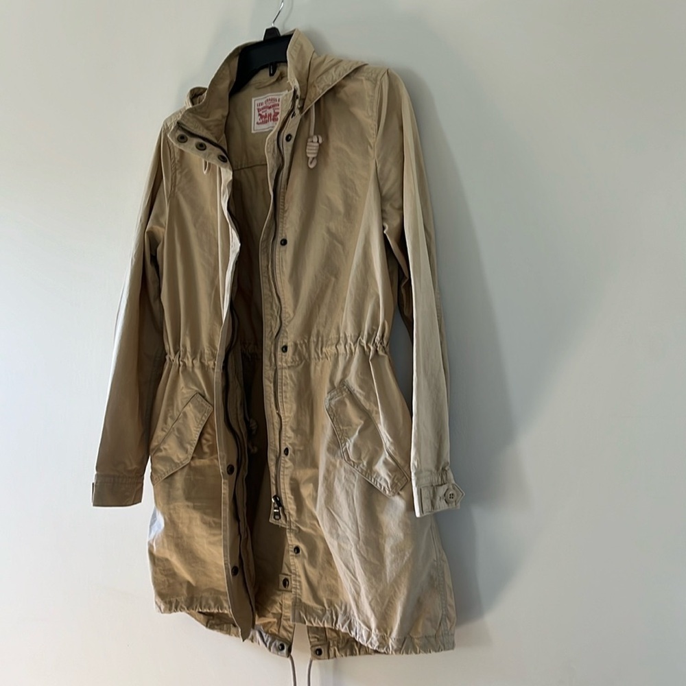 Levi's Women's Cotton Hooded Utility Jacket Lightweight Sz S Khaki Beige - Picture 3 of 16